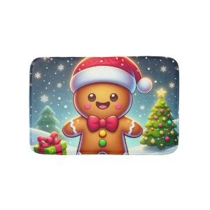 Cute Whimsical Christmas/winter gingerbread man Bath Mat