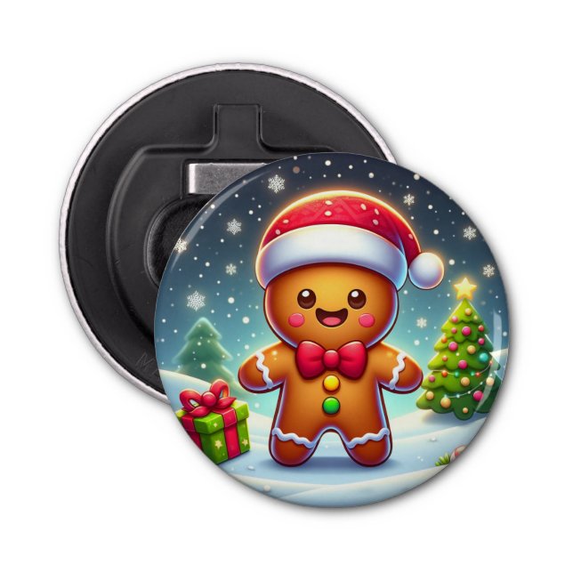 Cute Whimsical Christmas/winter gingerbread man Bottle Opener (Front)
