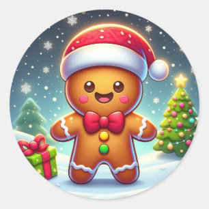 Cute Whimsical Christmas/winter gingerbread man Classic Round Sticker