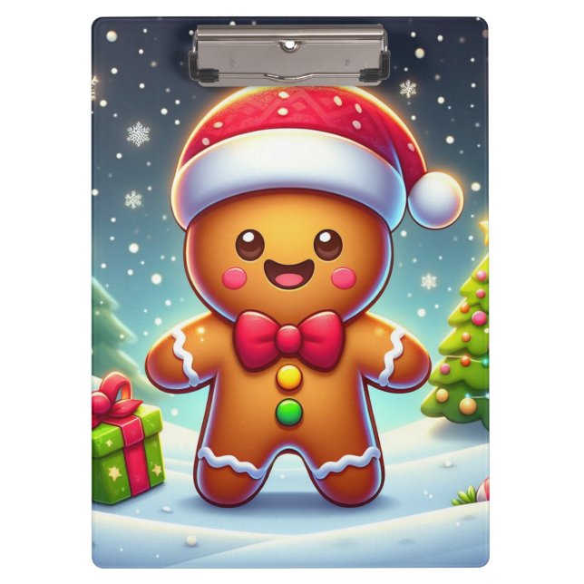 Cute Whimsical Christmas/winter gingerbread man Clipboard (Front)