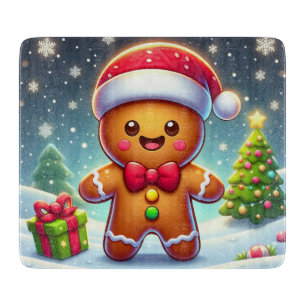 Cute Whimsical Christmas/winter gingerbread man Cutting Board