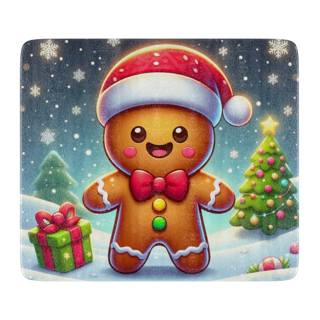Cute Whimsical Christmas/winter gingerbread man Cutting Board (Front)