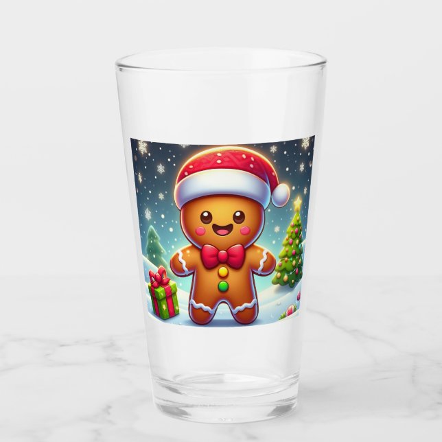 Cute Whimsical Christmas/winter gingerbread man Glass (Front)