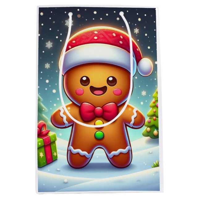 Cute Whimsical Christmas/winter gingerbread man Medium Gift Bag (Front)
