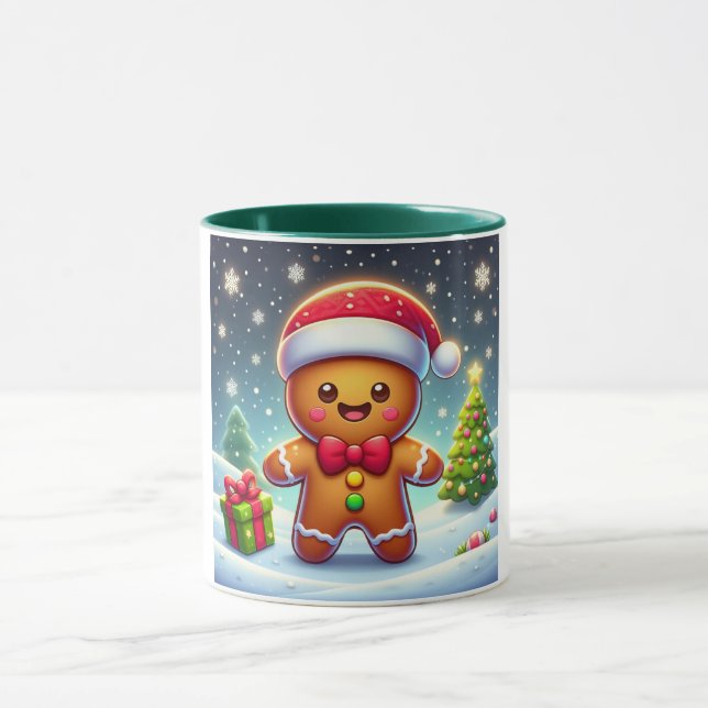 Cute Whimsical Christmas/winter gingerbread man Mug (Center)