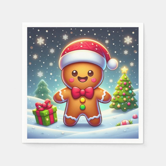 Cute Whimsical Christmas/winter gingerbread man Napkin (Front)