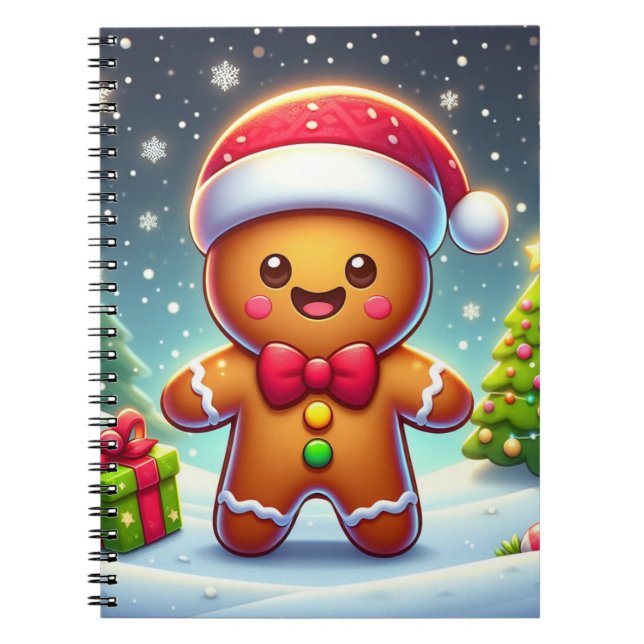 Cute Whimsical Christmas/winter gingerbread man Notebook (Front)