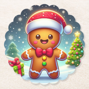 Cute Whimsical Christmas/winter gingerbread man Paper Coaster