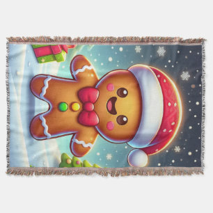 Cute Whimsical Christmas/winter gingerbread man Throw Blanket
