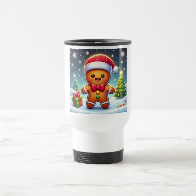 Cute Whimsical Christmas/winter gingerbread man Travel Mug (Center)