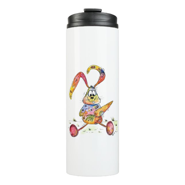 Cute Whimsical Colourful Bunny with Carrot Thermal Tumbler (Front)