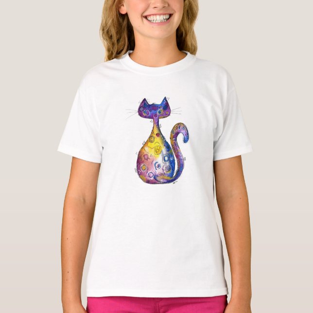 Cute Whimsical Colourful Cat T-Shirt (Front)