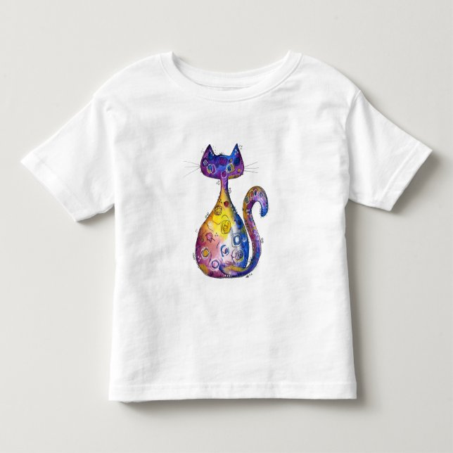 Cute Whimsical Colourful Cat T-Shirt (Front)