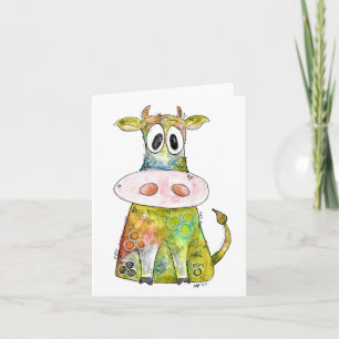 Cute Whimsical Colourful Cow Card
