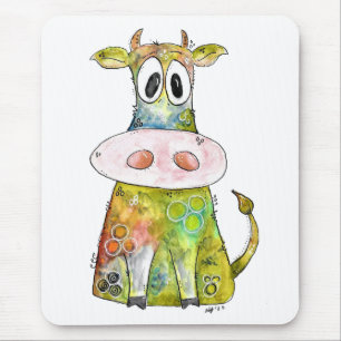 Cute Whimsical Colourful Cow Mouse Pad