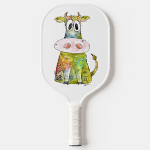 Cute Whimsical Colourful Cow Pickleball Paddle