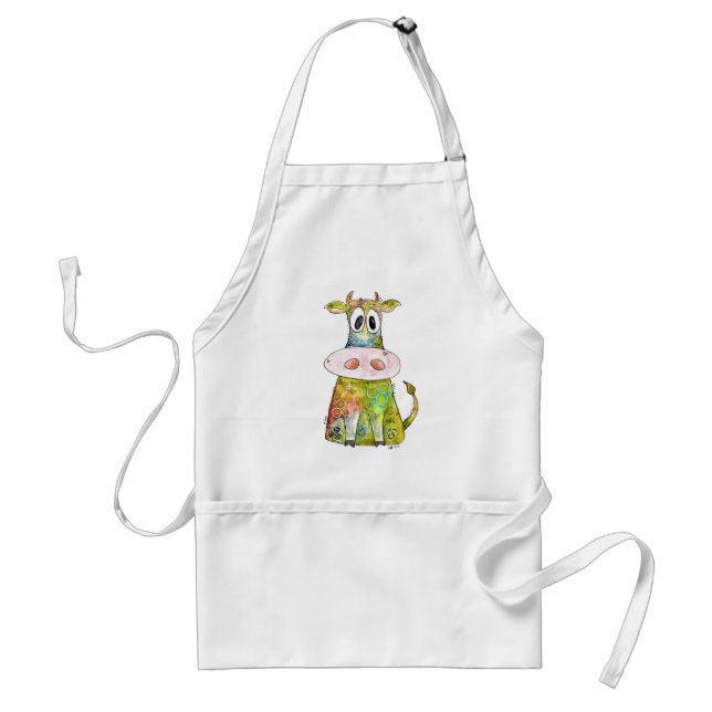Cute Whimsical Colourful Cow Standard Apron (Front)