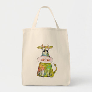 Cute Whimsical Colourful Cow Tote Bag