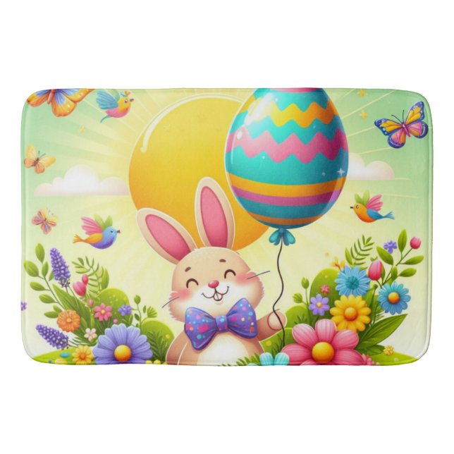 Cute, whimsical & colourful Easter bunny Bath Mat (Front)