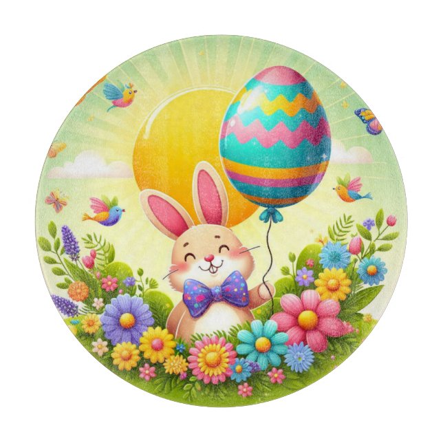 Cute, whimsical & colourful Easter bunny Cutting Board (Front)
