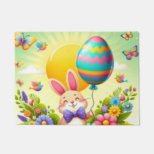 Cute, whimsical & colourful Easter bunny Doormat