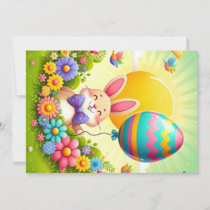 Cute, whimsical & colourful Easter bunny Holiday Card