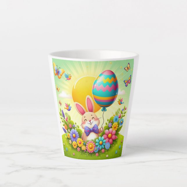 Cute, whimsical & colourful Easter bunny Latte Mug (Front)