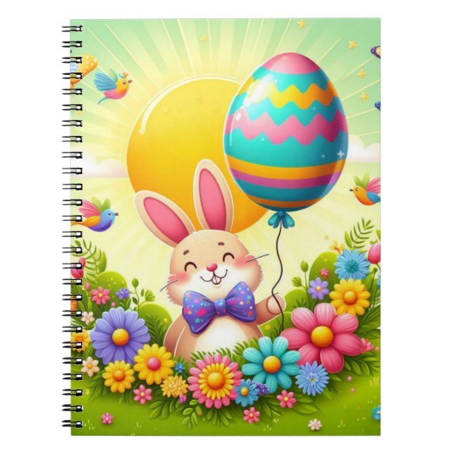Cute, whimsical & colourful Easter bunny Notebook (Front)