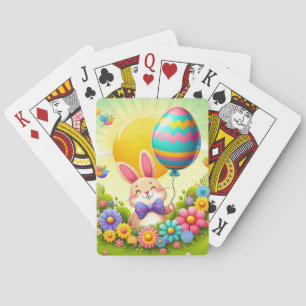 Cute, whimsical & colourful Easter bunny Playing Cards