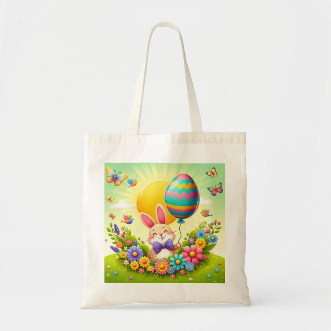 Cute, whimsical & colourful Easter bunny Tote Bag (Front)