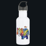 Cute Whimsical Colourful Elephant 532 Ml Water Bottle<br><div class="desc">This is an original mixed media painting of a whimsical,  colourful elephant with a bird on his back.</div>