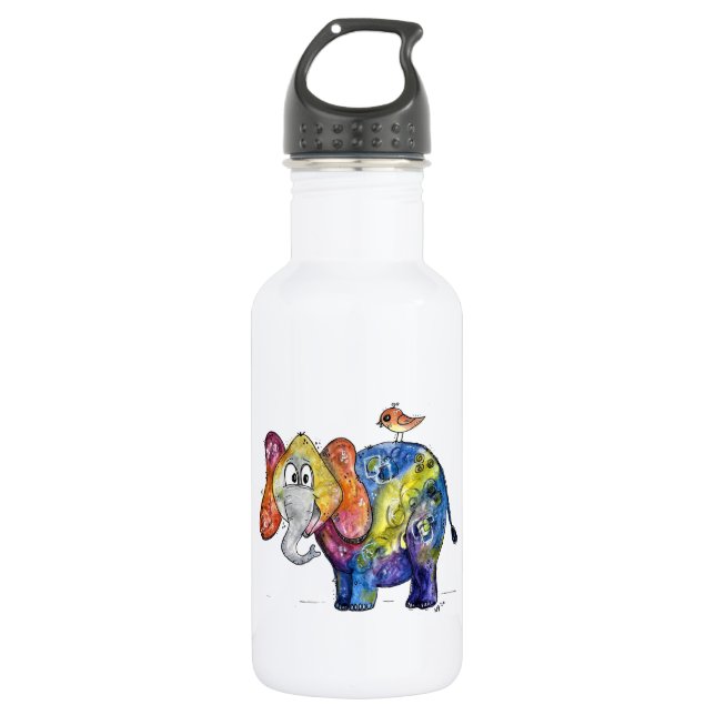 Cute Whimsical Colourful Elephant 532 Ml Water Bottle (Front)