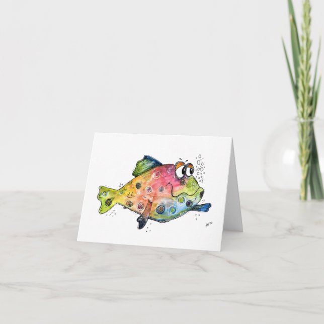 Cute Whimsical Colourful Fish Card (Front)