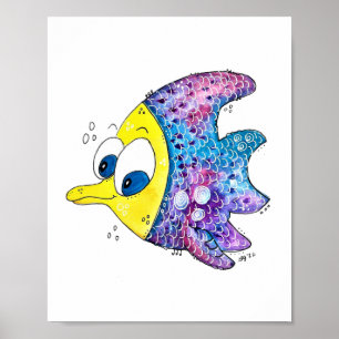 Cute Whimsical Colourful Fish Poster