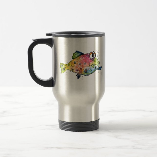 Cute Whimsical Colourful Fish Travel Mug (Left)