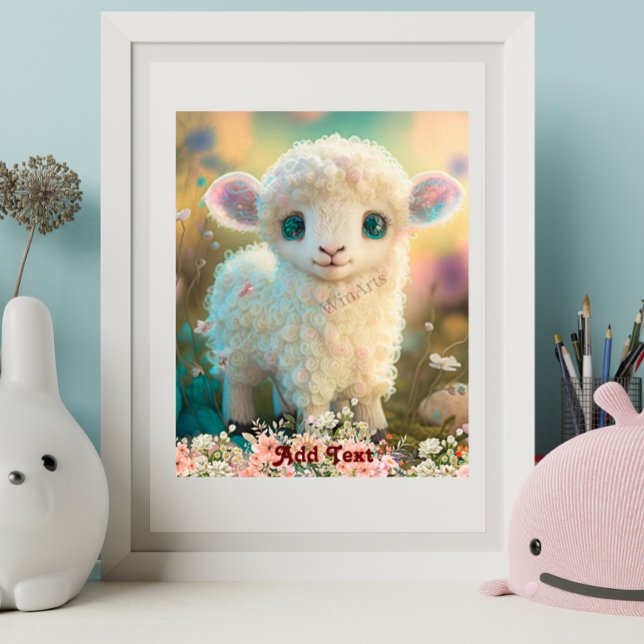 Cute Whimsical Colourful Lamb Flowers Nursery Poster (Creator Uploaded)