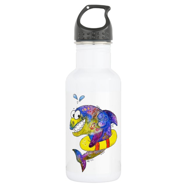 Cute Whimsical Colourful Shark in Float 532 Ml Water Bottle (Front)