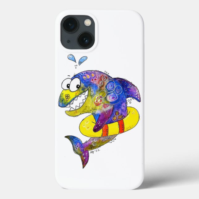 Cute Whimsical Colourful Shark in Float Case-Mate iPhone Case (Back)