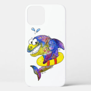 Cute Whimsical Colourful Shark in Float iPhone 12 Case