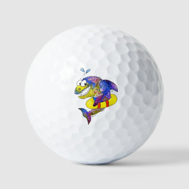 Cute Whimsical Colourful Shark in Float Golf Balls (Front)
