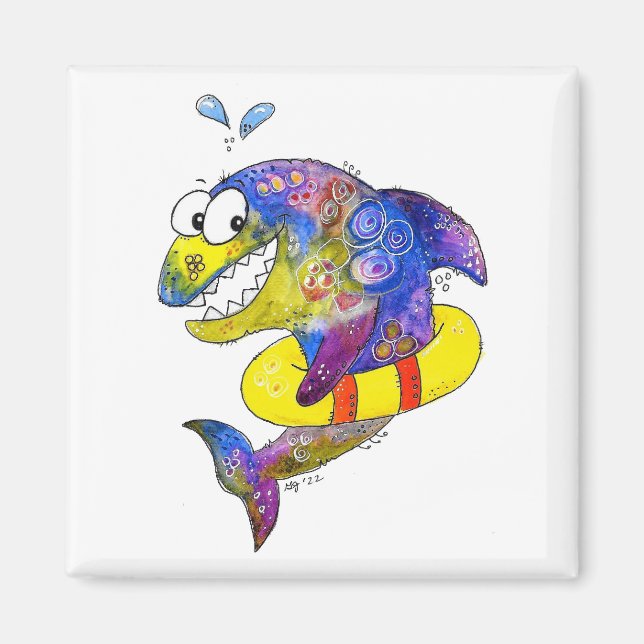 Cute Whimsical Colourful Shark in Float Magnet (Front)