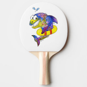 Cute Whimsical Colourful Shark in Float Ping Pong Paddle
