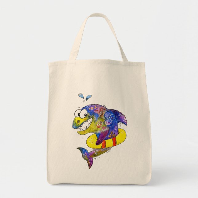 Cute Whimsical Colourful Shark in Float Tote Bag (Front)