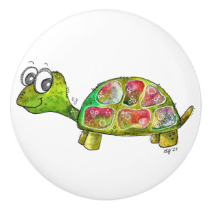 Cute Whimsical Colourful Turtle Ceramic Knob