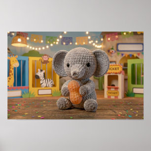 Cute Whimsical Crocheted Elephant at the Zoo Poster