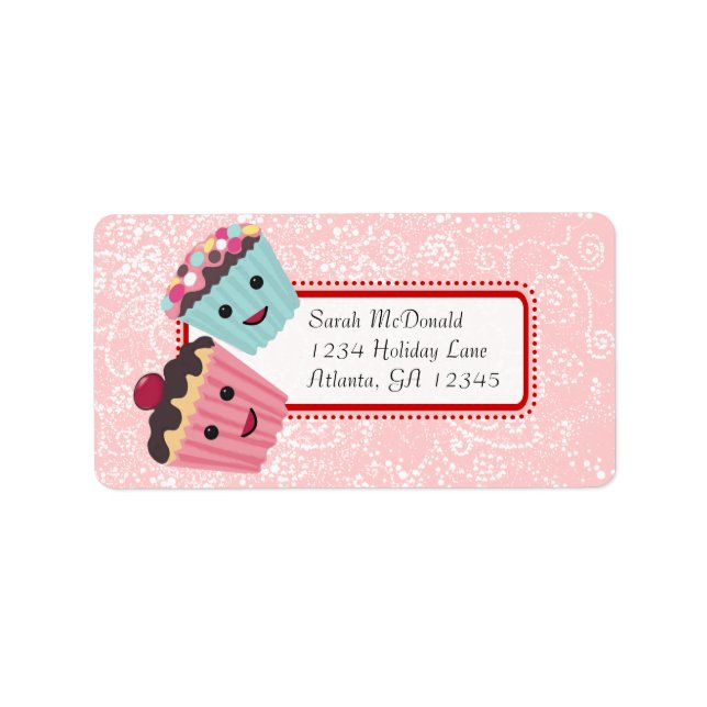 Cute Whimsical Cupcake Swirl Hearts Red Pink Dots Label (Front)
