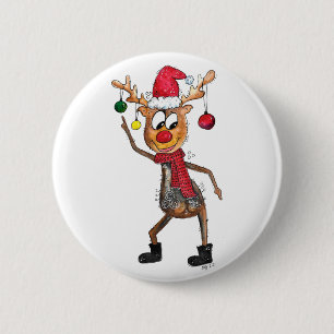 Cute Whimsical Dancing Christmas Deer 6 Cm Round Badge