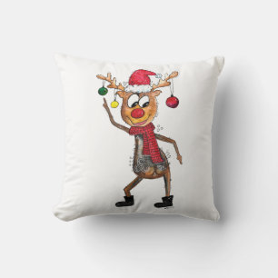 Cute Whimsical Dancing Christmas Deer Cushion