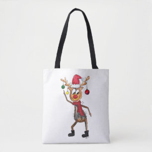 Cute Whimsical Dancing Christmas Deer Tote Bag