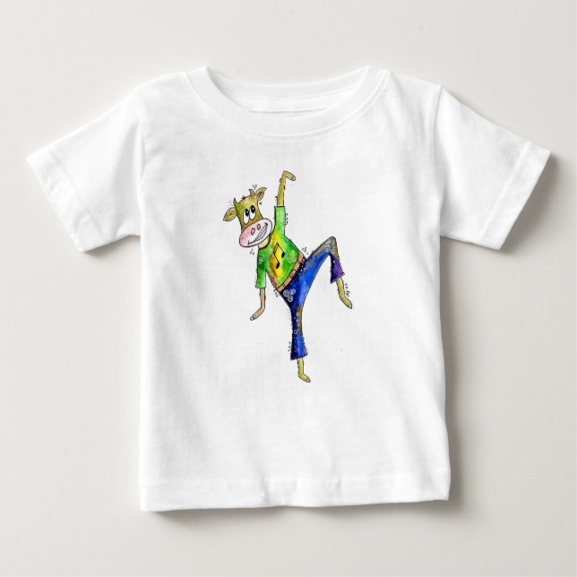 Cute Whimsical Dancing Cow Baby T-Shirt (Front)
